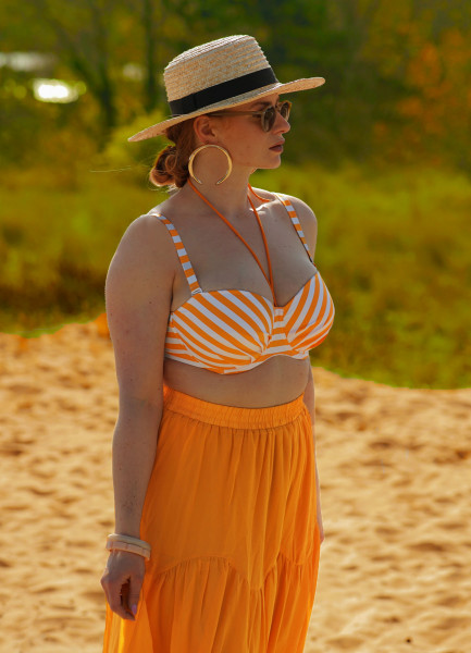 Bandeau Bikini Top "Sunny Stripes" orange